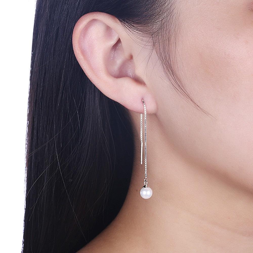 Promise 100% 925 Sterling Silver Pearl Earrings 2018 Prevent Allergy Long Earrings For Women Trendy Lady jewelry - Personalized Jewel