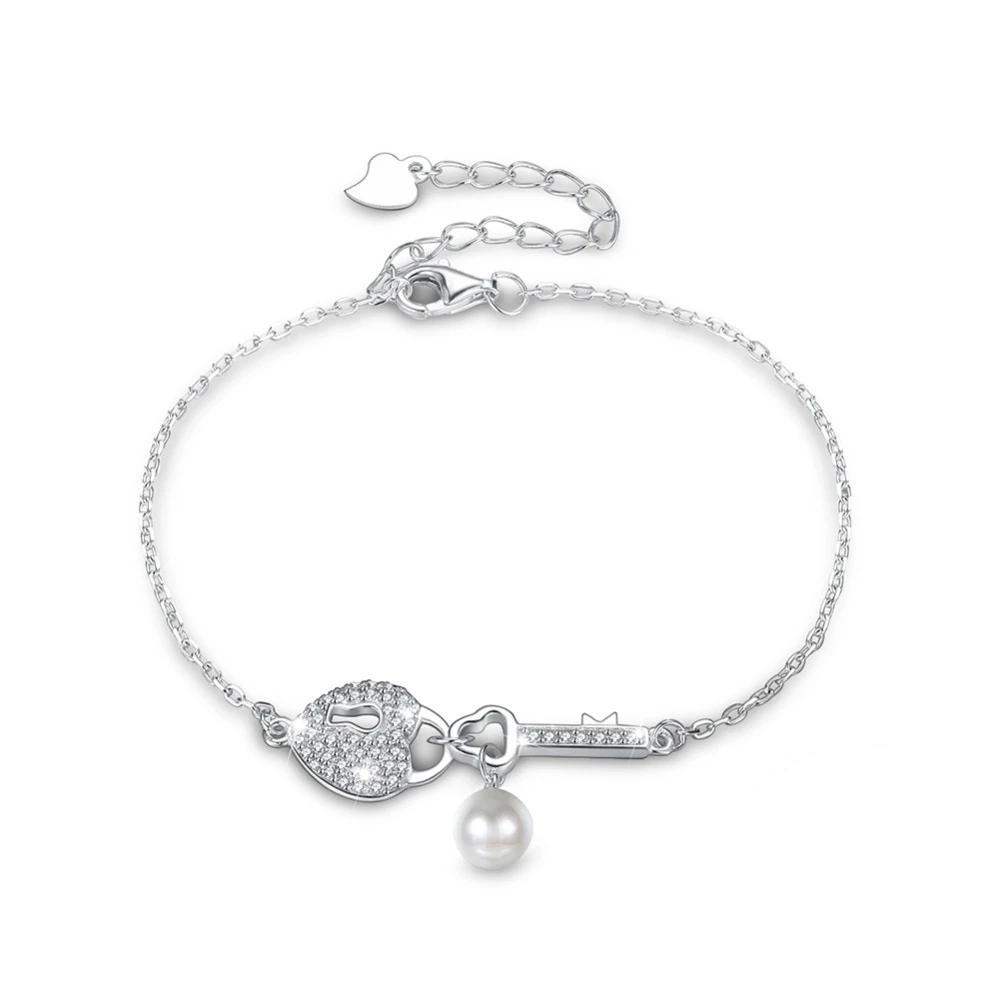 Promise 925 Sterling Silver Bracelet Silver-Color For Women Heart And Key Lover's Gift Trendy jewelry - Personalized Jewel