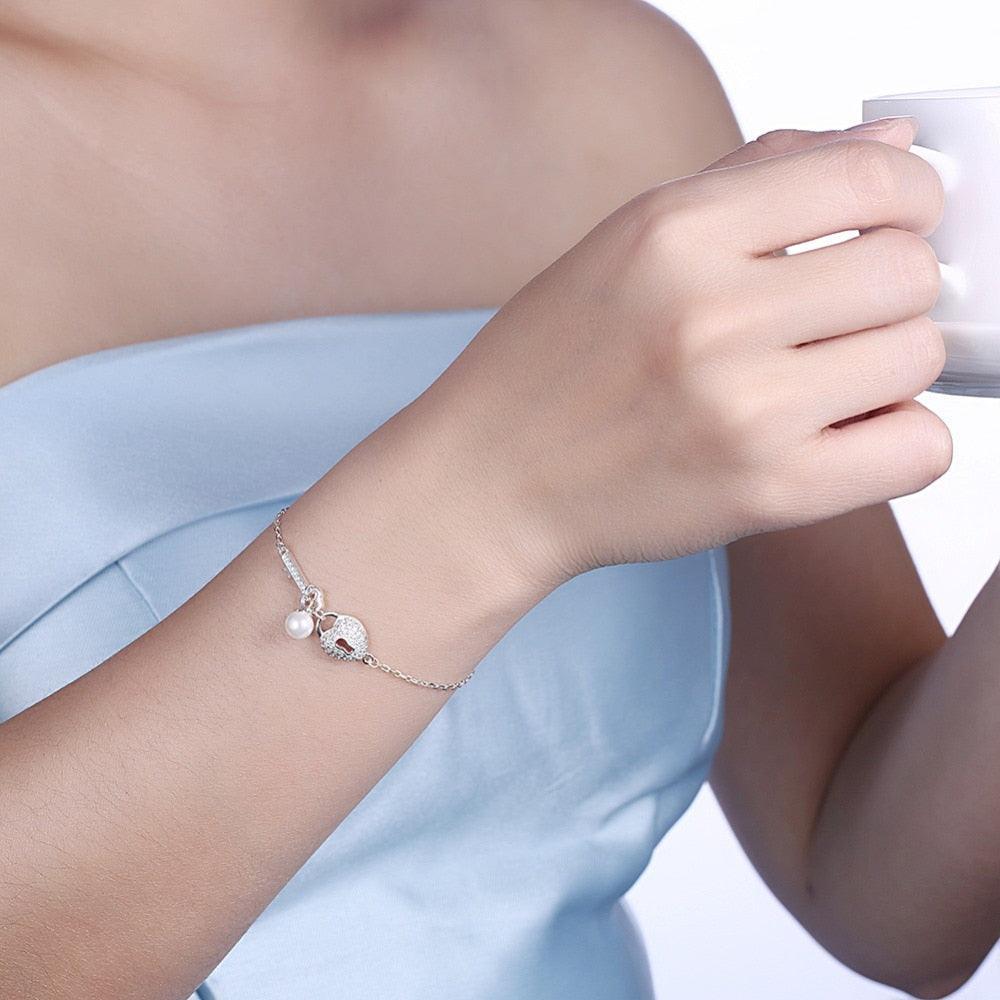 Promise 925 Sterling Silver Bracelet Silver-Color For Women Heart And Key Lover's Gift Trendy jewelry - Personalized Jewel