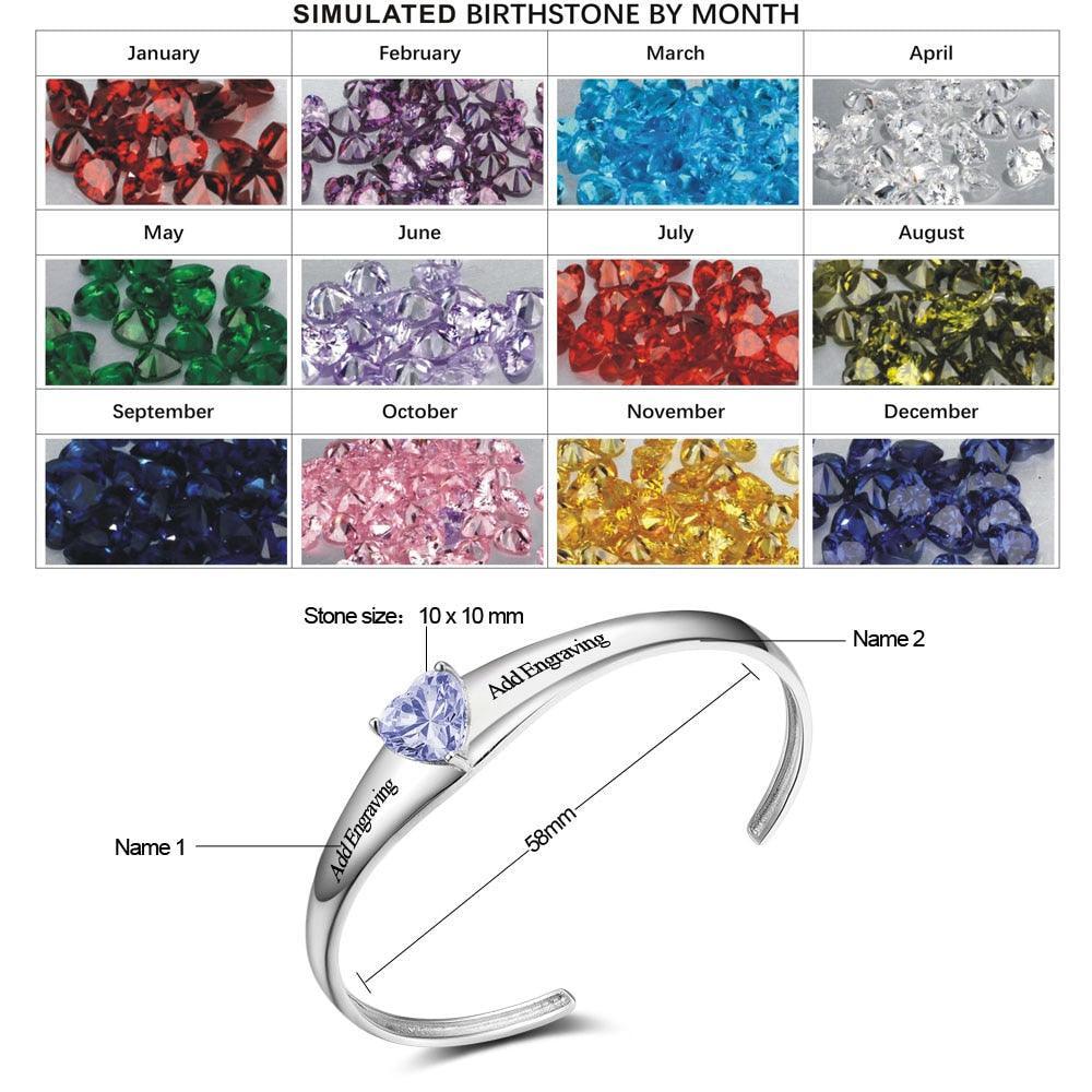 Promise Love Personalized Bangle Engrave Name Custom Birthstone Bracelets & Bangles For Women Fashion Jewelry - Personalized Jewel
