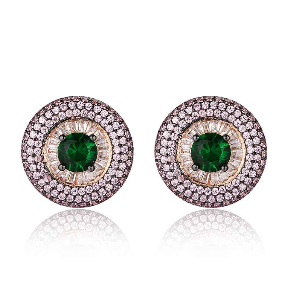 Promise Round Button Silver Earring With Stubbed Stones For Women - Personalized Jewel