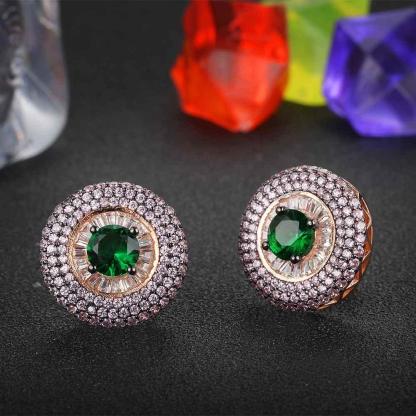 Promise Round Button Silver Earring With Stubbed Stones For Women - Personalized Jewel