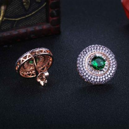 Promise Round Button Silver Earring With Stubbed Stones For Women - Personalized Jewel