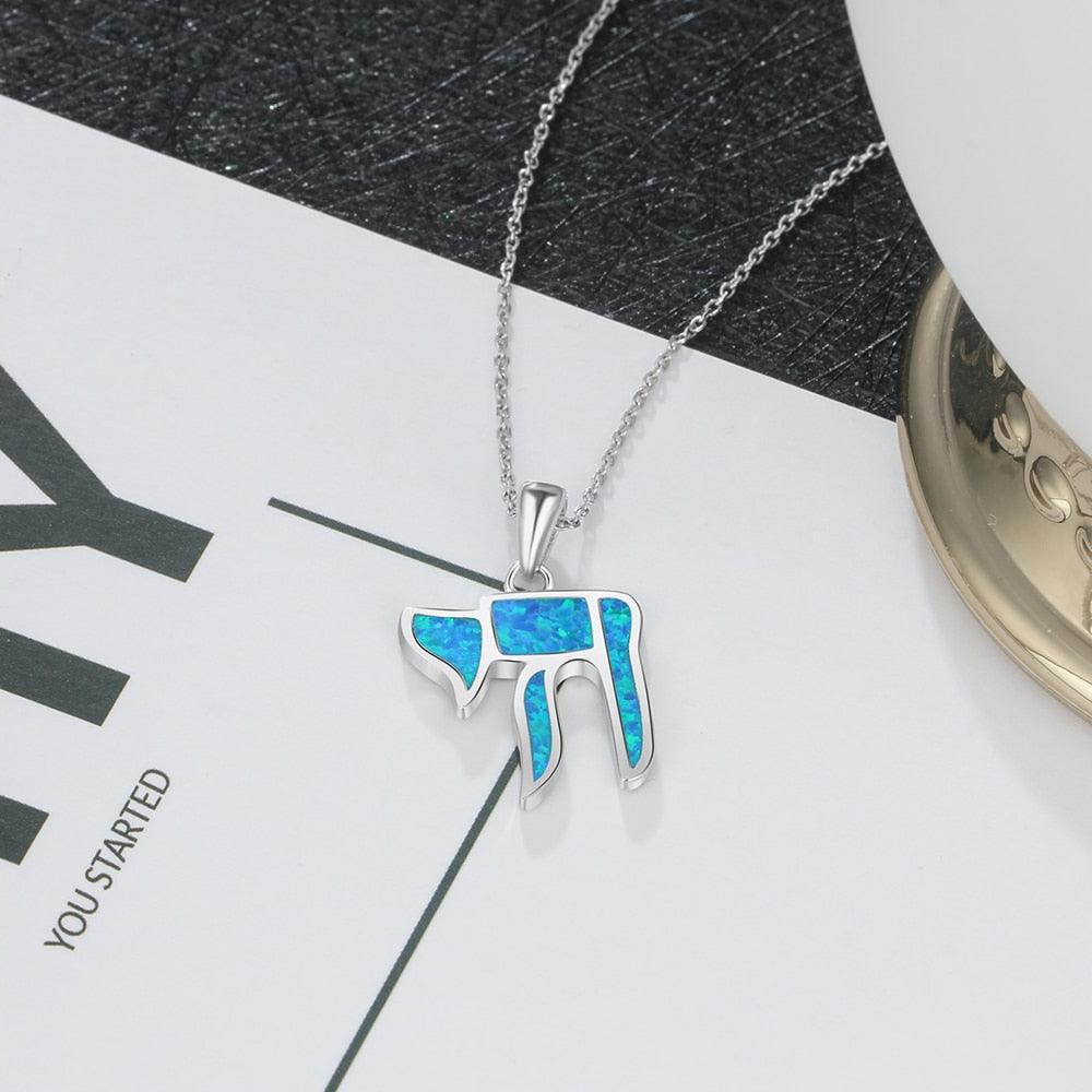 Pure Blue Opal Stone Silver Pendant Necklace - Personalized Jewel