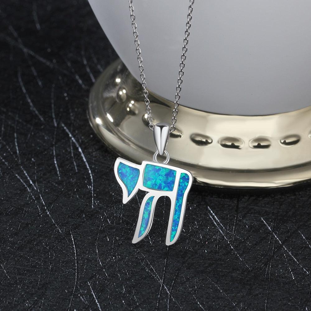 Pure Blue Opal Stone Silver Pendant Necklace - Personalized Jewel
