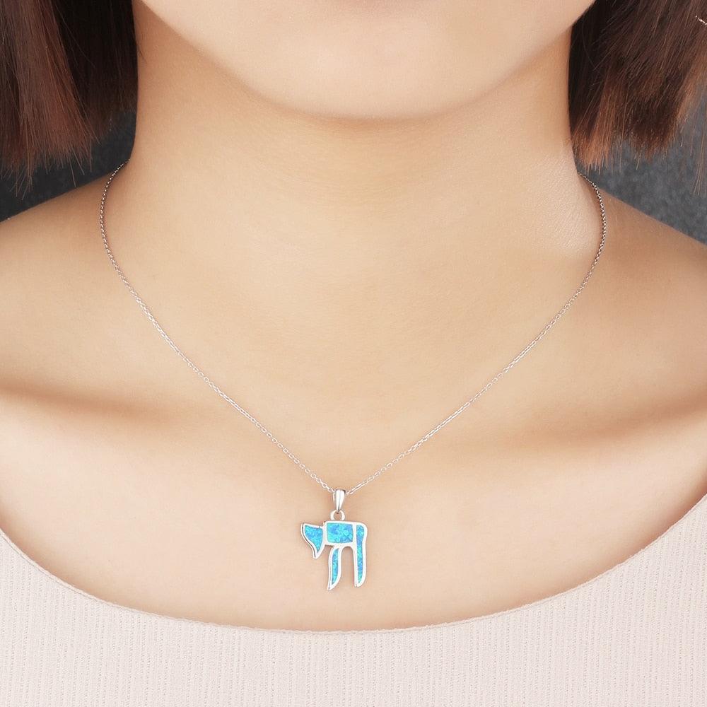 Pure Blue Opal Stone Silver Pendant Necklace - Personalized Jewel