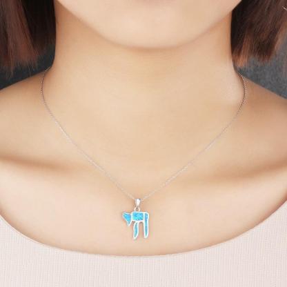 Pure Blue Opal Stone Silver Pendant Necklace - Personalized Jewel
