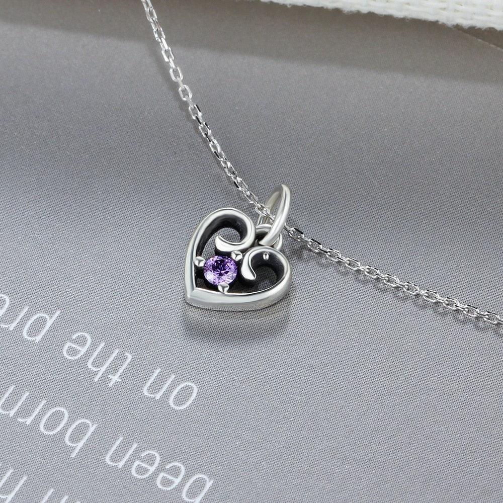 Purple Cubic Zirconia Heart Design 925 Sterling Silver Pendant Necklace For Women Jewelry Gift For Love - Personalized Jewel