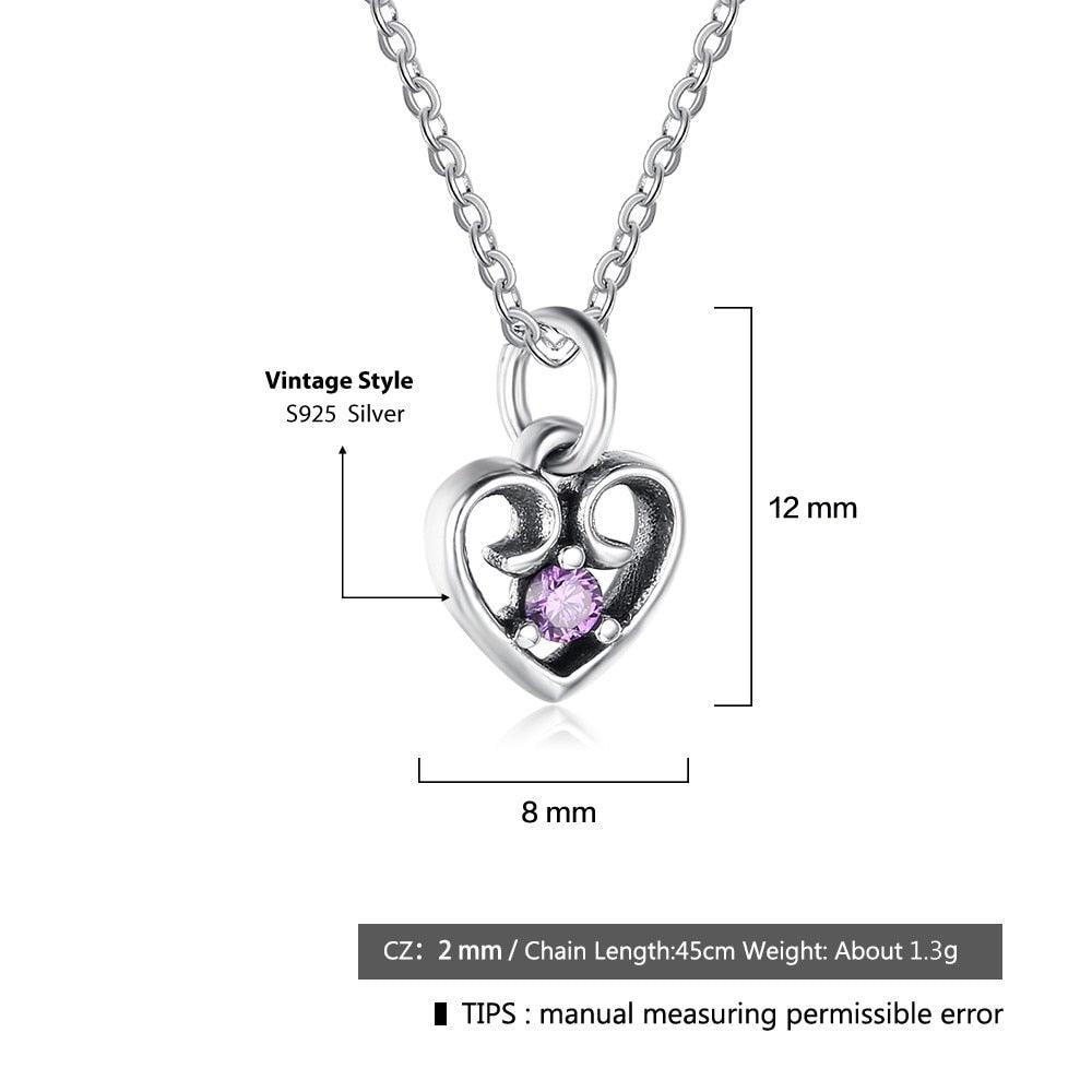 Purple Cubic Zirconia Heart Design 925 Sterling Silver Pendant Necklace For Women Jewelry Gift For Love - Personalized Jewel