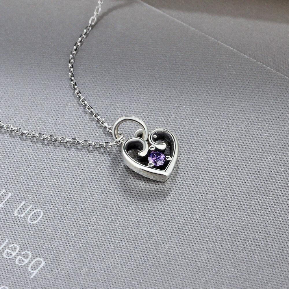 Purple Cubic Zirconia Heart Design 925 Sterling Silver Pendant Necklace For Women Jewelry Gift For Love - Personalized Jewel