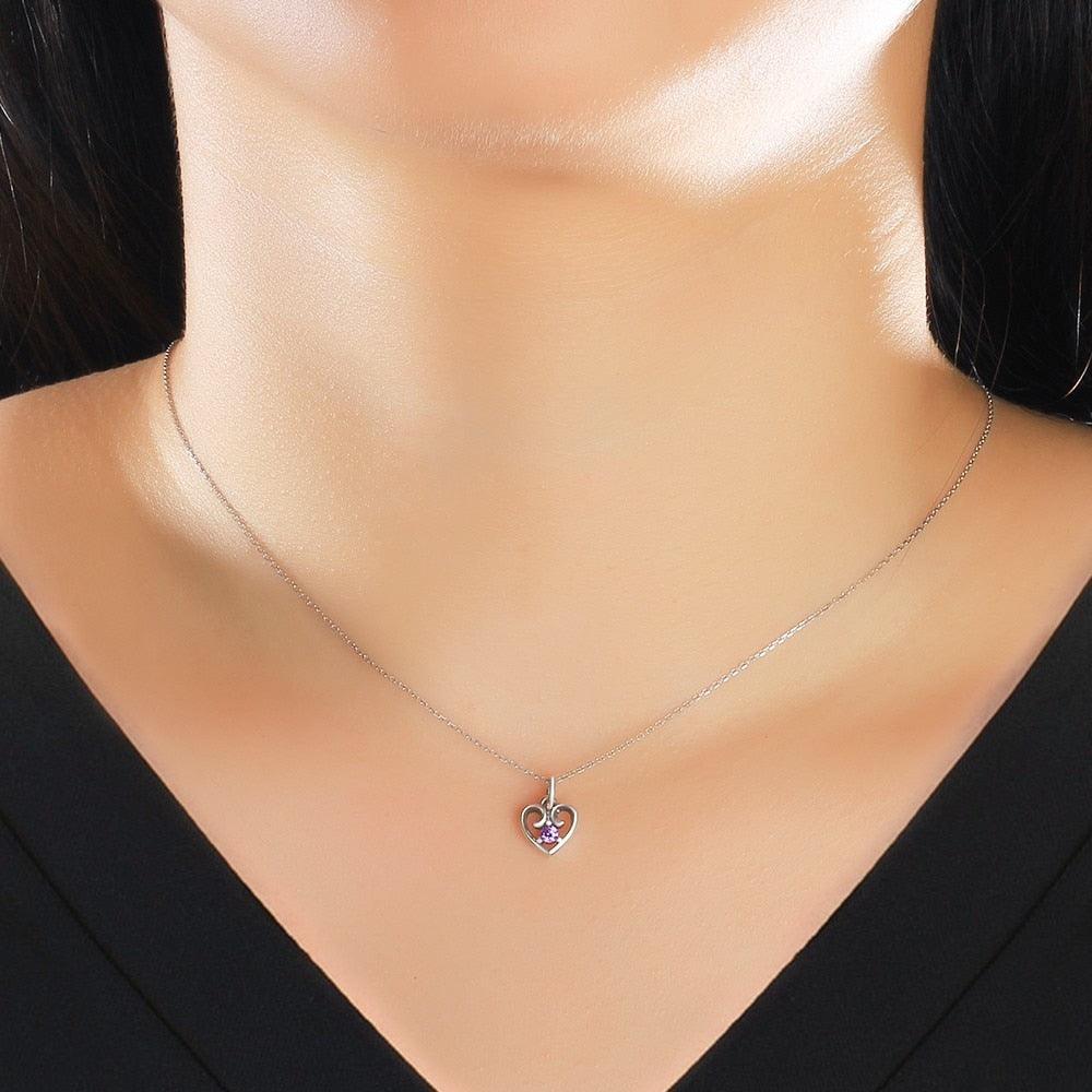 Purple Cubic Zirconia Heart Design 925 Sterling Silver Pendant Necklace For Women Jewelry Gift For Love - Personalized Jewel