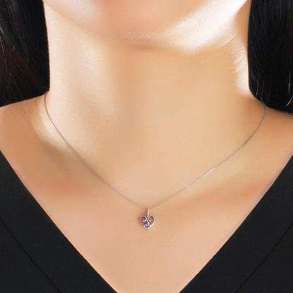 Purple Cubic Zirconia Heart Design 925 Sterling Silver Pendant Necklace For Women Jewelry Gift For Love - Personalized Jewel