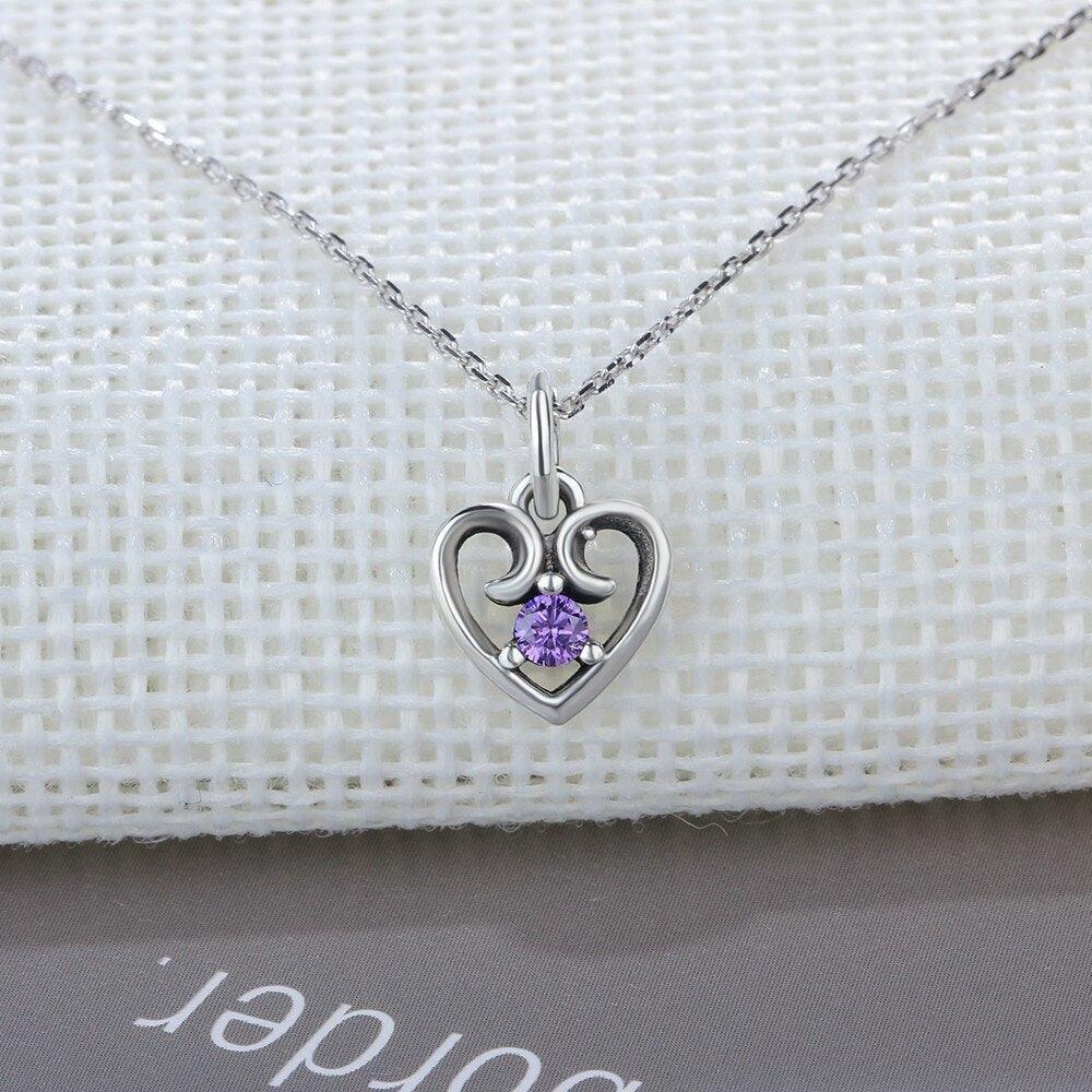 Purple Cubic Zirconia Heart Design 925 Sterling Silver Pendant Necklace For Women Jewelry Gift For Love - Personalized Jewel
