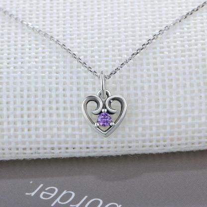 Purple Cubic Zirconia Heart Design 925 Sterling Silver Pendant Necklace For Women Jewelry Gift For Love - Personalized Jewel