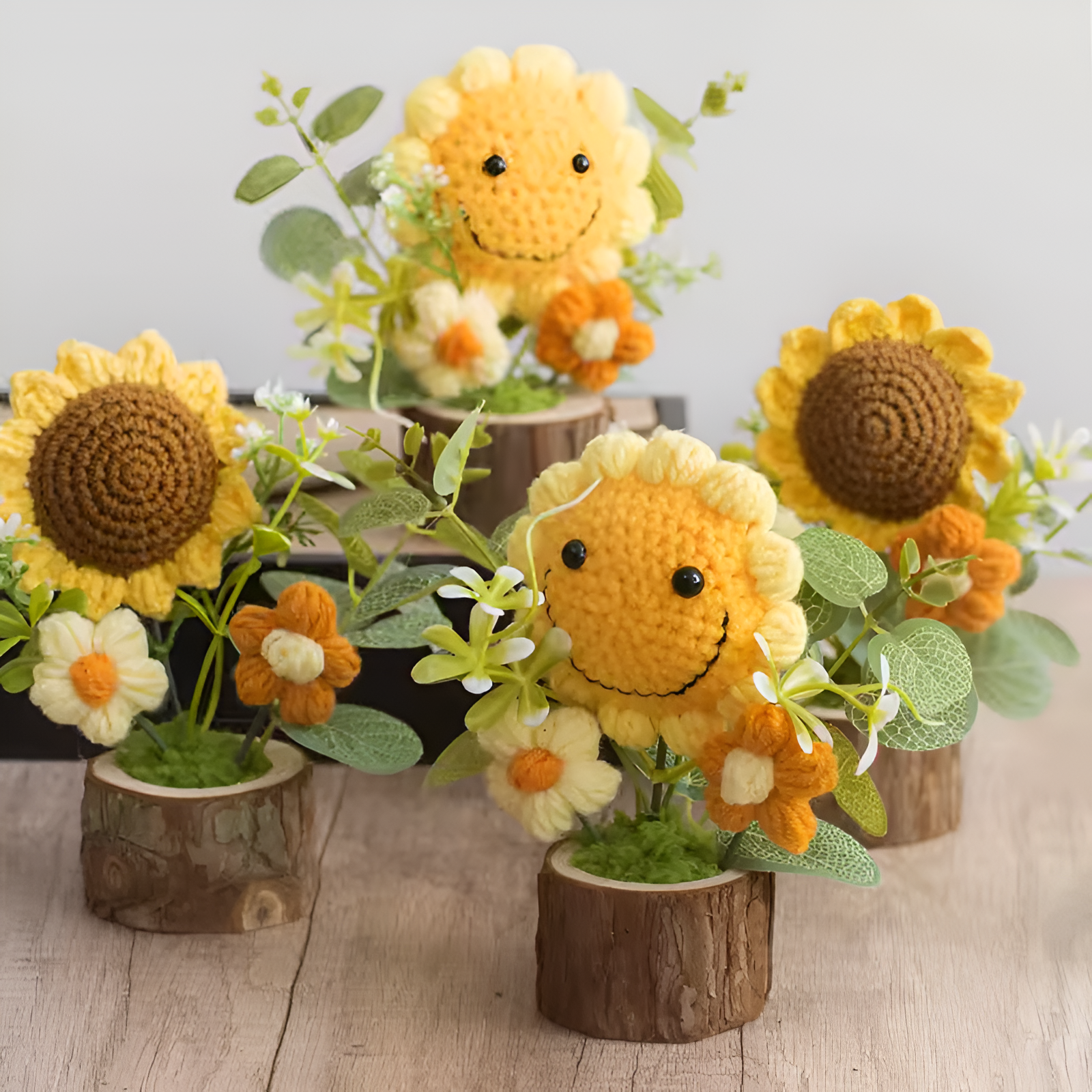 Knitted Potted Crochet Floral Artificial Plants