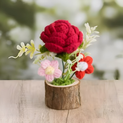 Knitted Potted Crochet Floral Artificial Plants