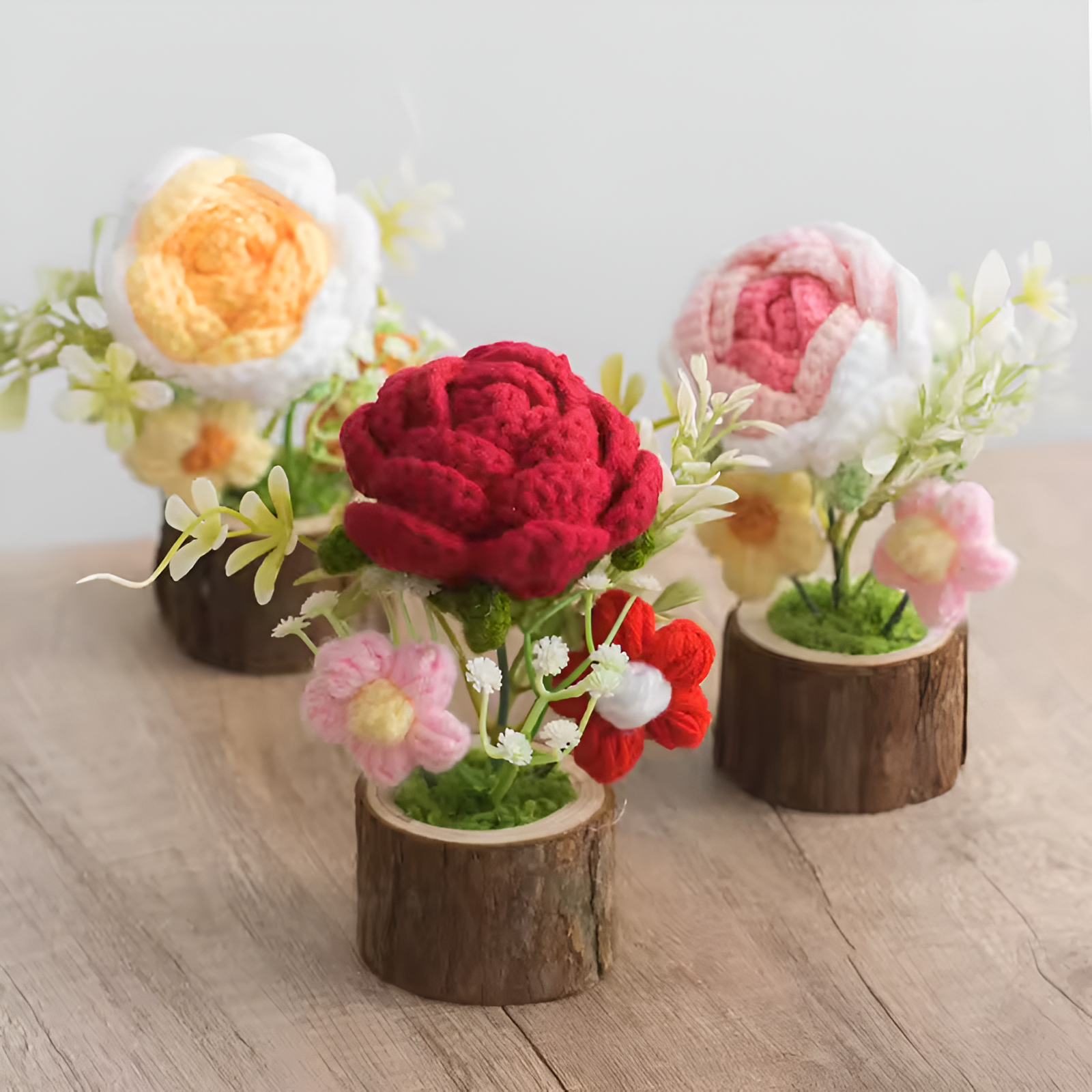 Knitted Potted Crochet Floral Artificial Plants