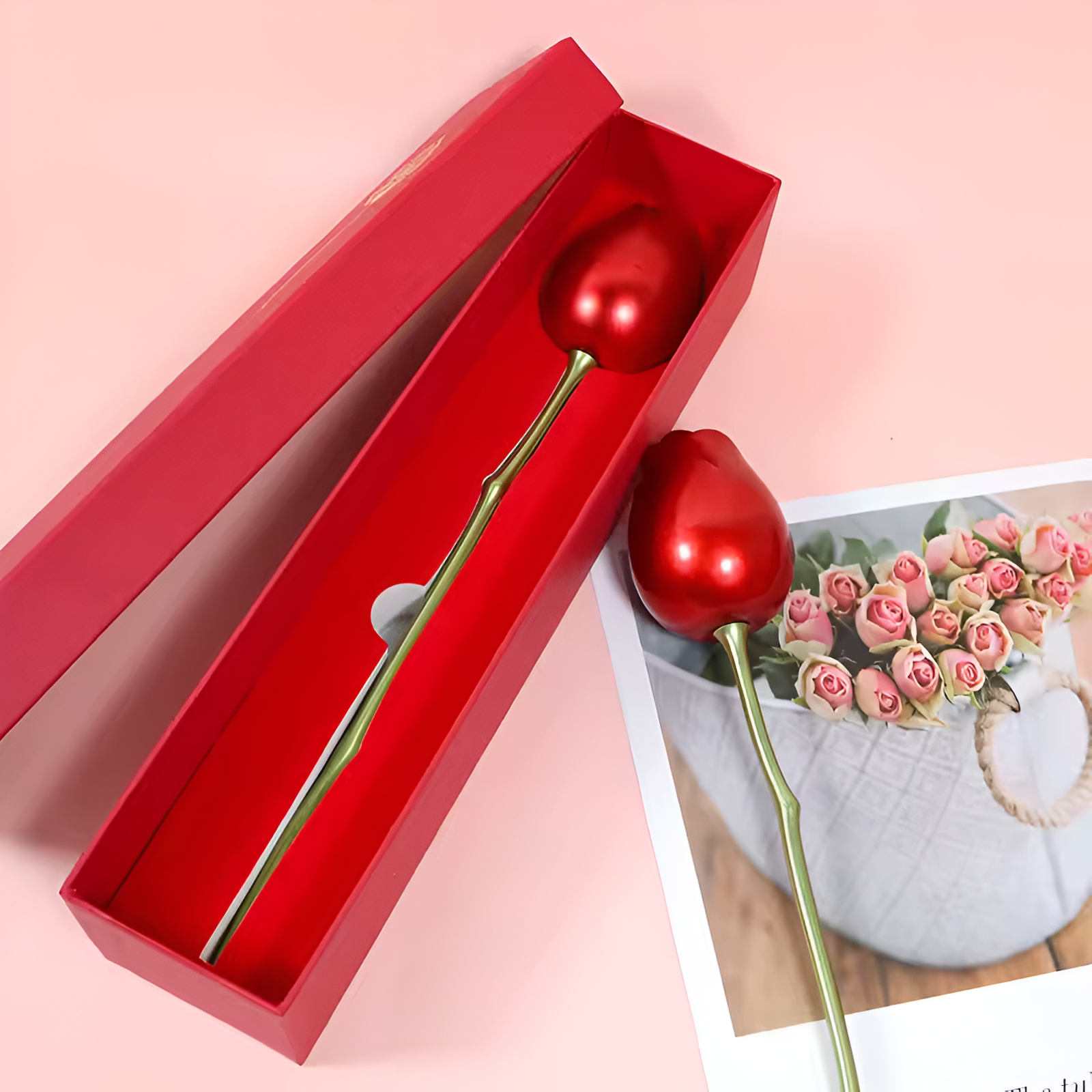 Elegant Pendant Necklace With Rose Flower Gift Box Jewelry Set For Women