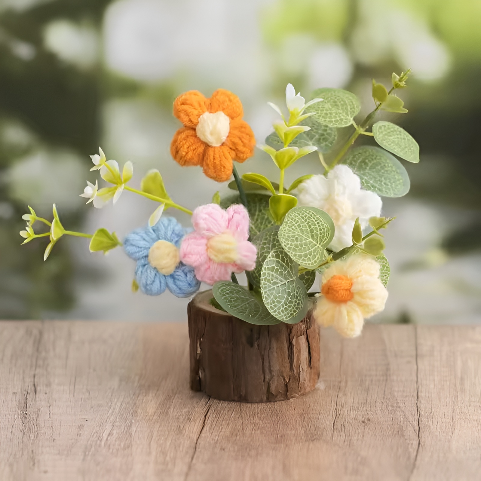 Knitted Potted Crochet Floral Artificial Plants