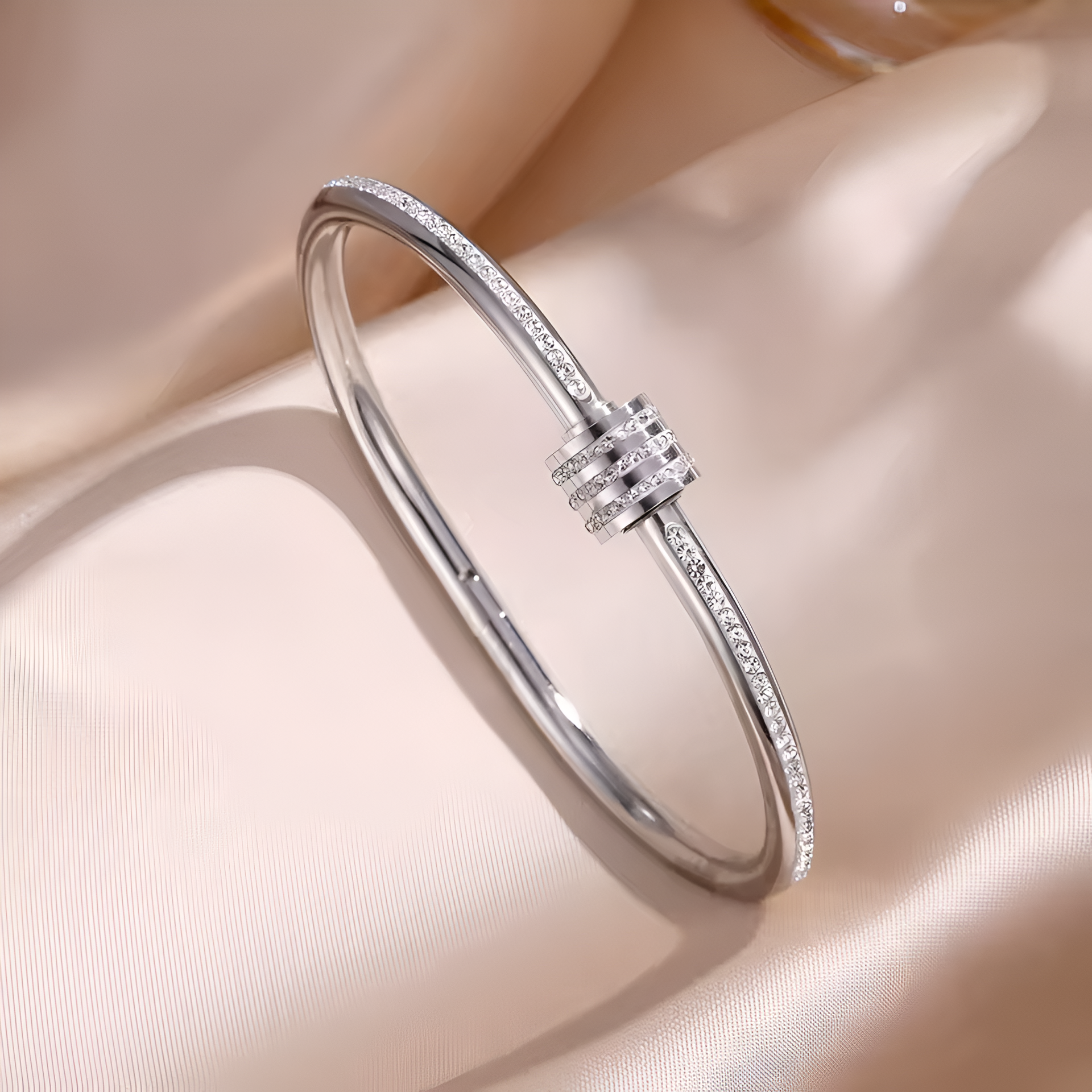 Sparkling Zirconia Stainless Steel Bracelet Set For Women Stackable Bangles