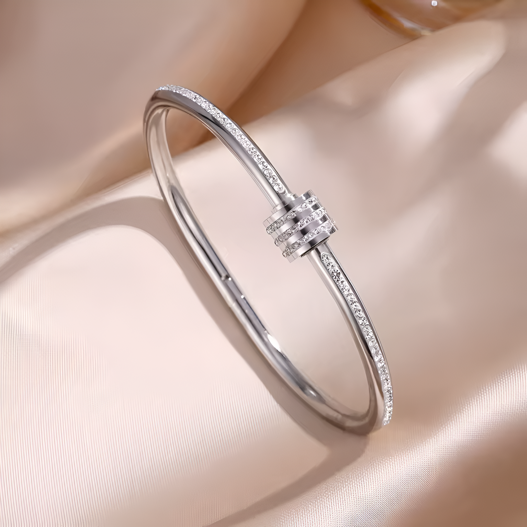 Sparkling Zirconia Stainless Steel Bracelet Set For Women Stackable Bangles