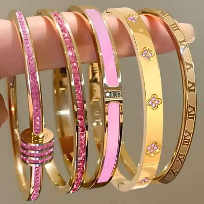 Sparkling Zirconia Stainless Steel Bracelet Set For Women Stackable Bangles