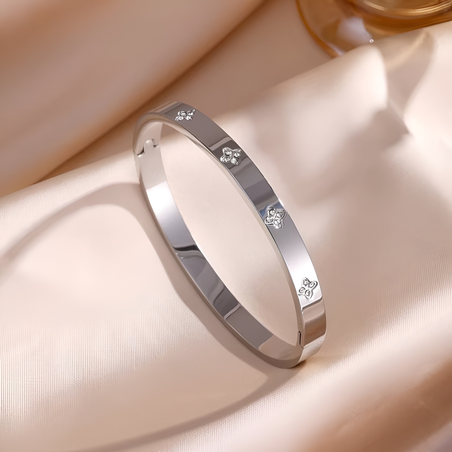 Sparkling Zirconia Stainless Steel Bracelet Set For Women Stackable Bangles