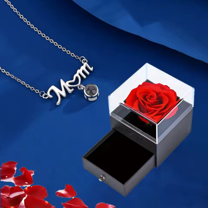 100 Languages Projection Necklace With Rose Gift Jewelry Box For Mom