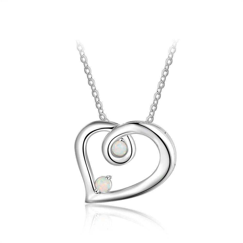 Romantic 925 Sterling Necklace with Heart-Shaped Pendant with White Opal Stone, Trendy Party Jewelry for Women - Personalized Jewel