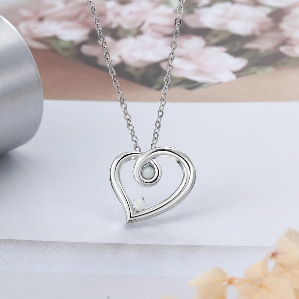 Romantic 925 Sterling Necklace with Heart-Shaped Pendant with White Opal Stone, Trendy Party Jewelry for Women - Personalized Jewel