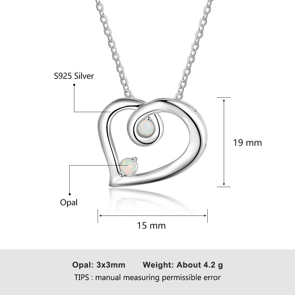 Romantic 925 Sterling Necklace with Heart-Shaped Pendant with White Opal Stone, Trendy Party Jewelry for Women - Personalized Jewel