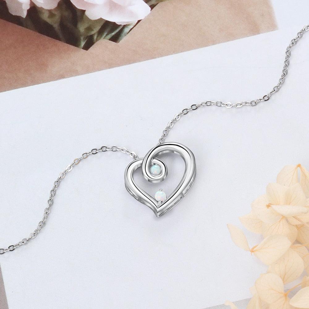 Romantic 925 Sterling Necklace with Heart-Shaped Pendant with White Opal Stone, Trendy Party Jewelry for Women - Personalized Jewel