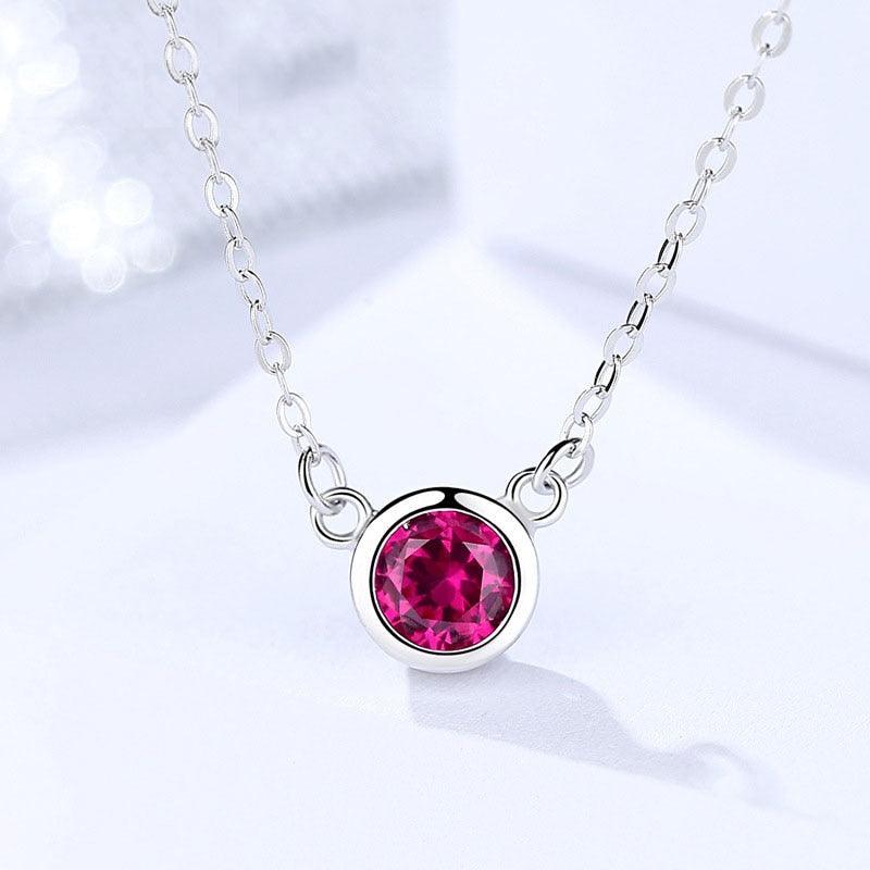 Romantic 925 Sterling Silver Necklace for Women with Rose Red Cubic Zircon Pendant - Personalized Jewel
