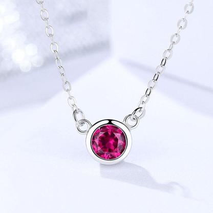 Romantic 925 Sterling Silver Necklace for Women with Rose Red Cubic Zircon Pendant - Personalized Jewel