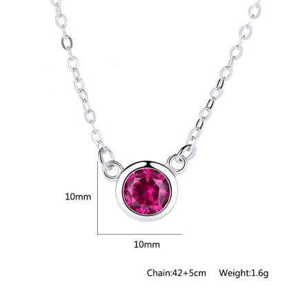 Romantic 925 Sterling Silver Necklace for Women with Rose Red Cubic Zircon Pendant - Personalized Jewel