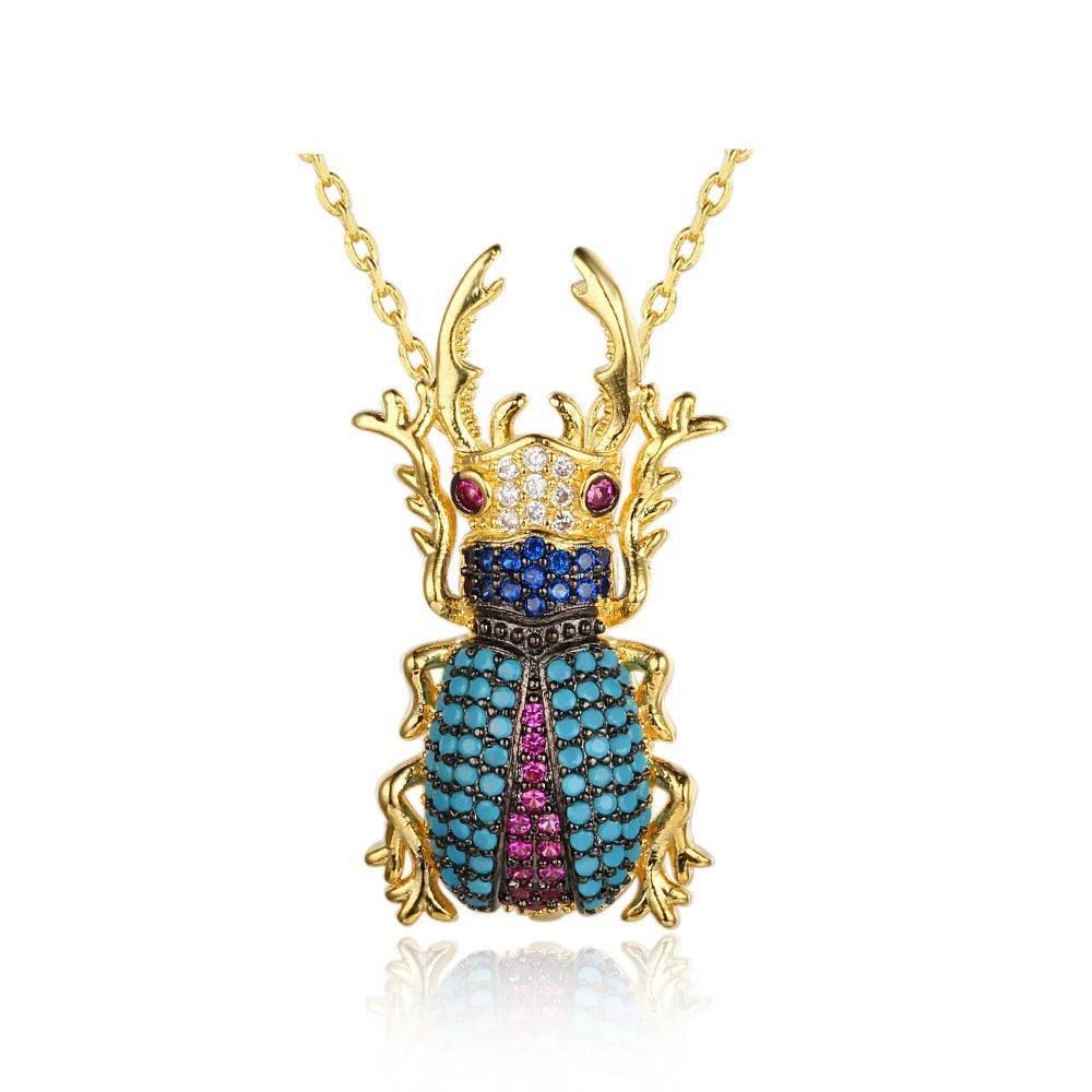 Romantic Copper Crystal Beetle Insect with Cubic Zirconia Pendant Necklace, Fashion Jewelry Gift for Women - Personalized Jewel