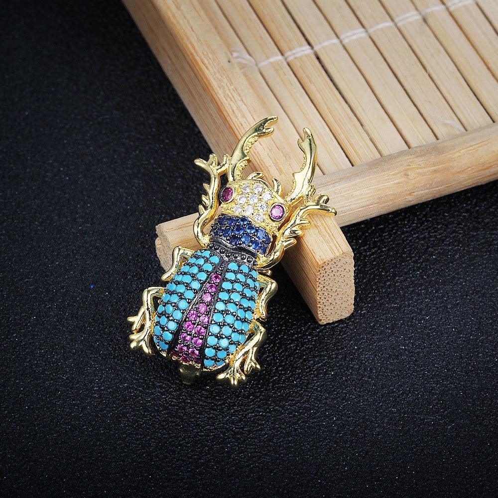 Romantic Copper Crystal Beetle Insect with Cubic Zirconia Pendant Necklace, Fashion Jewelry Gift for Women - Personalized Jewel