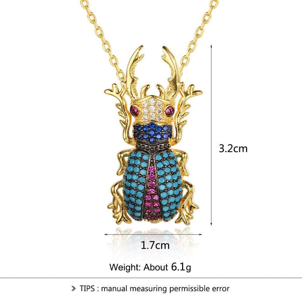 Romantic Copper Crystal Beetle Insect with Cubic Zirconia Pendant Necklace, Fashion Jewelry Gift for Women - Personalized Jewel