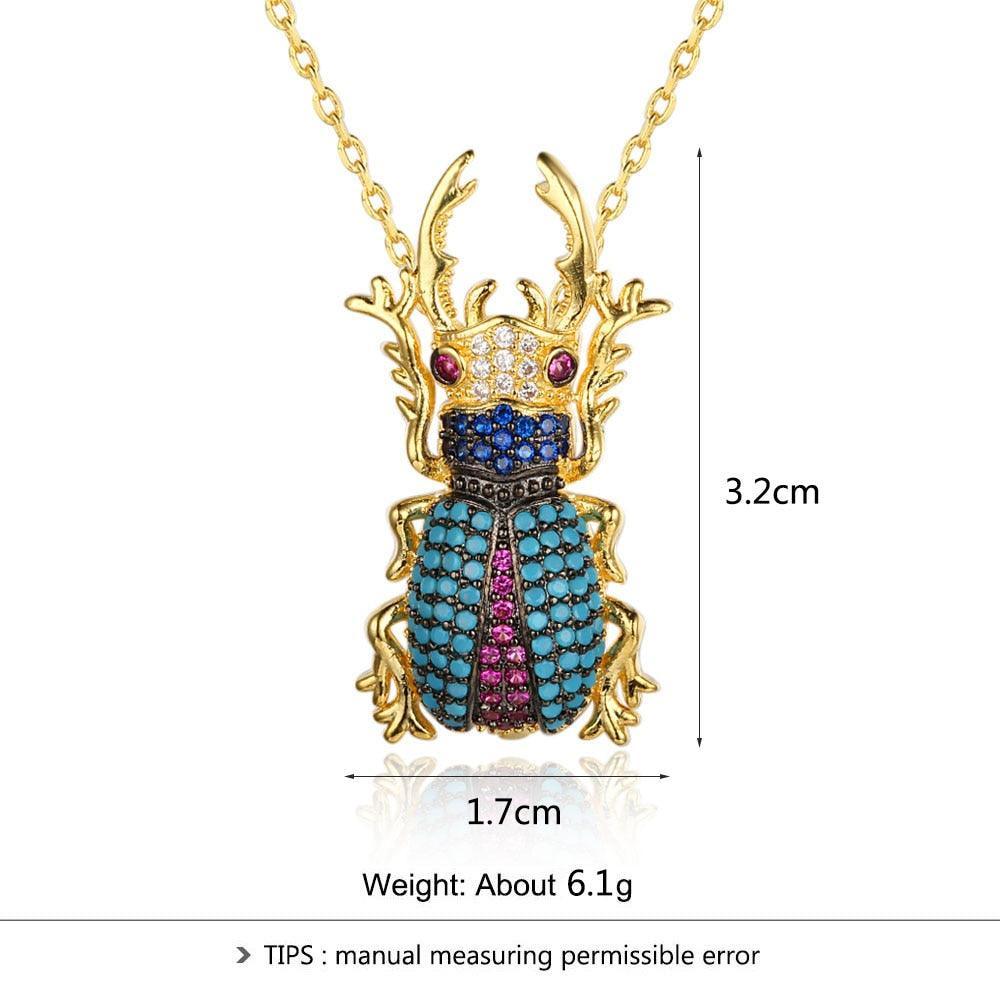 Romantic Copper Crystal Beetle Insect with Cubic Zirconia Pendant Necklace, Fashion Jewelry Gift for Women - Personalized Jewel