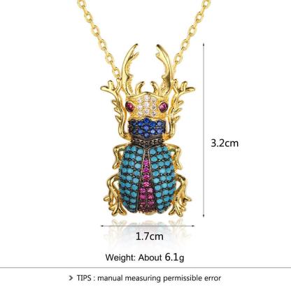 Romantic Copper Crystal Beetle Insect with Cubic Zirconia Pendant Necklace, Fashion Jewelry Gift for Women - Personalized Jewel