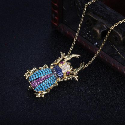 Romantic Copper Crystal Beetle Insect with Cubic Zirconia Pendant Necklace, Fashion Jewelry Gift for Women - Personalized Jewel