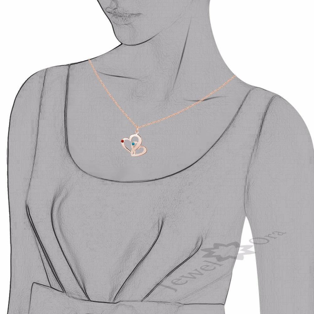 Romantic Name Engrave 925 Sterling Silver Double Heart Necklace Pendant Personalized Birthstone DIY Necklace - Personalized Jewel