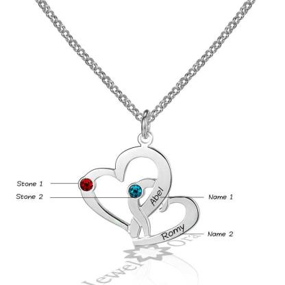 Romantic Name Engrave 925 Sterling Silver Double Heart Necklace Pendant Personalized Birthstone DIY Necklace - Personalized Jewel