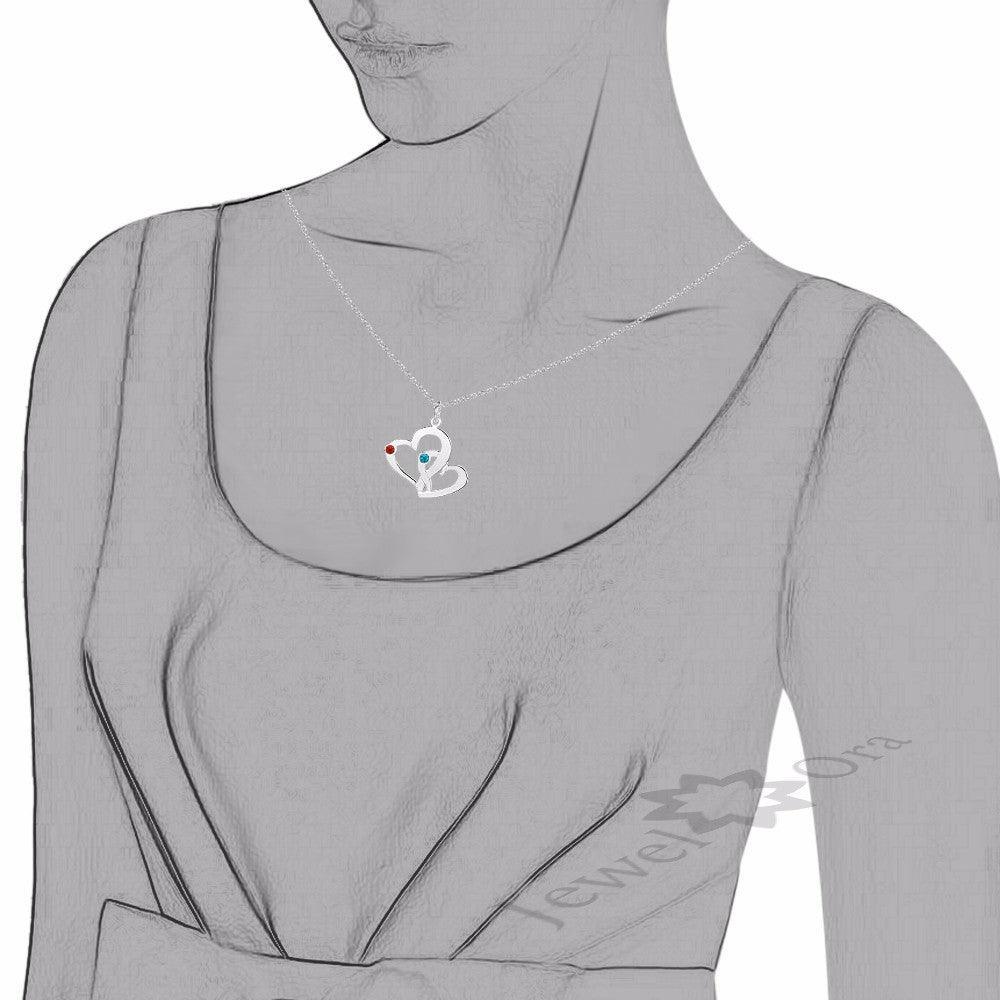 Romantic Name Engrave 925 Sterling Silver Double Heart Necklace Pendant Personalized Birthstone DIY Necklace - Personalized Jewel