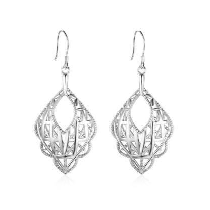 Romantic Style 925 Sterling Silver Geometric Pattern Hollow Drop Earrings, Party Jewelry Hook Ear Piece for Women - Personalized Jewel