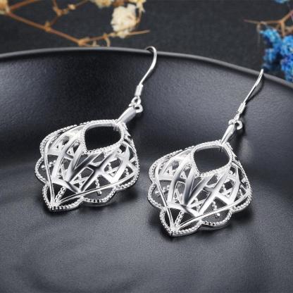 Romantic Style 925 Sterling Silver Geometric Pattern Hollow Drop Earrings, Party Jewelry Hook Ear Piece for Women - Personalized Jewel