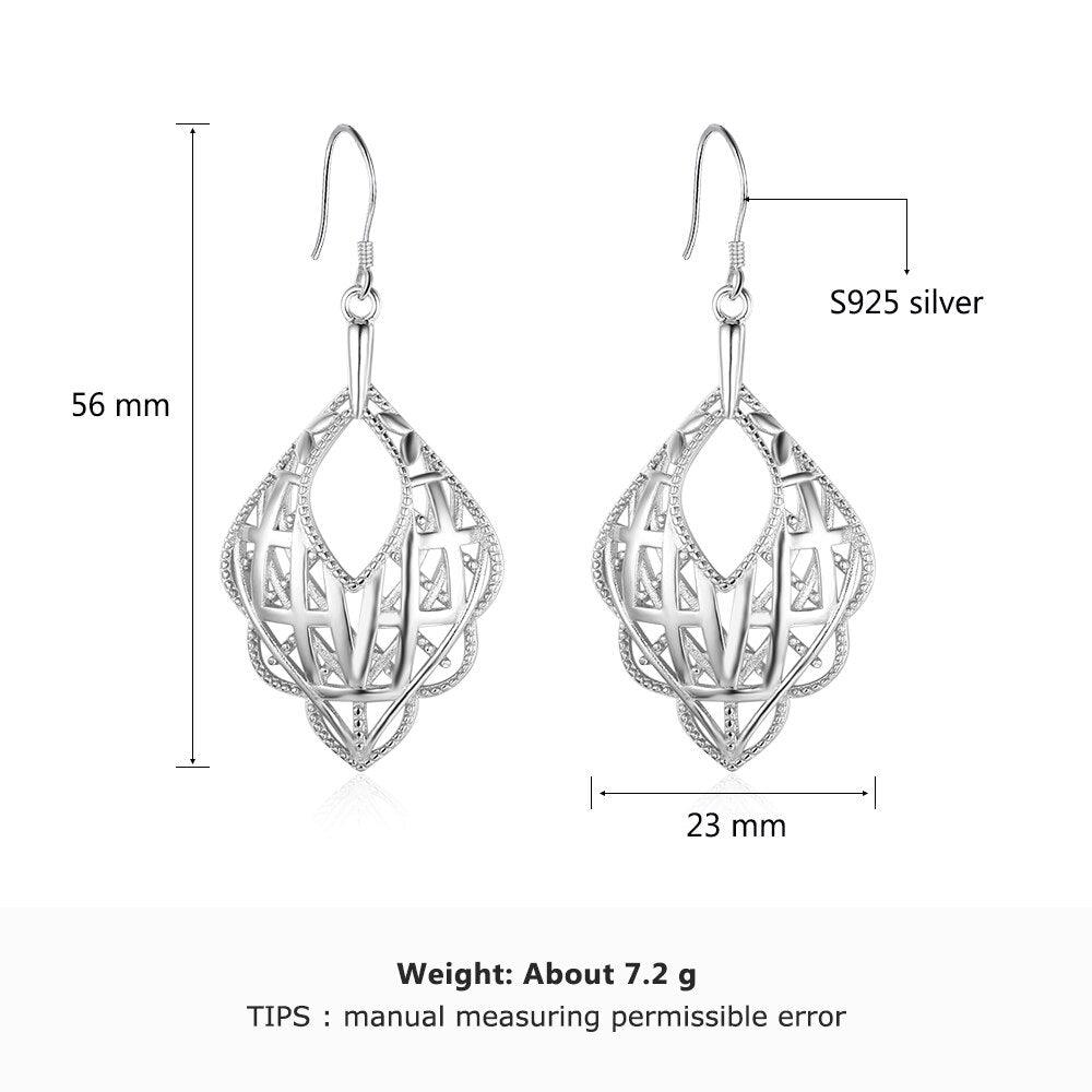Romantic Style 925 Sterling Silver Geometric Pattern Hollow Drop Earrings, Party Jewelry Hook Ear Piece for Women - Personalized Jewel