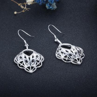 Romantic Style 925 Sterling Silver Geometric Pattern Hollow Drop Earrings, Party Jewelry Hook Ear Piece for Women - Personalized Jewel