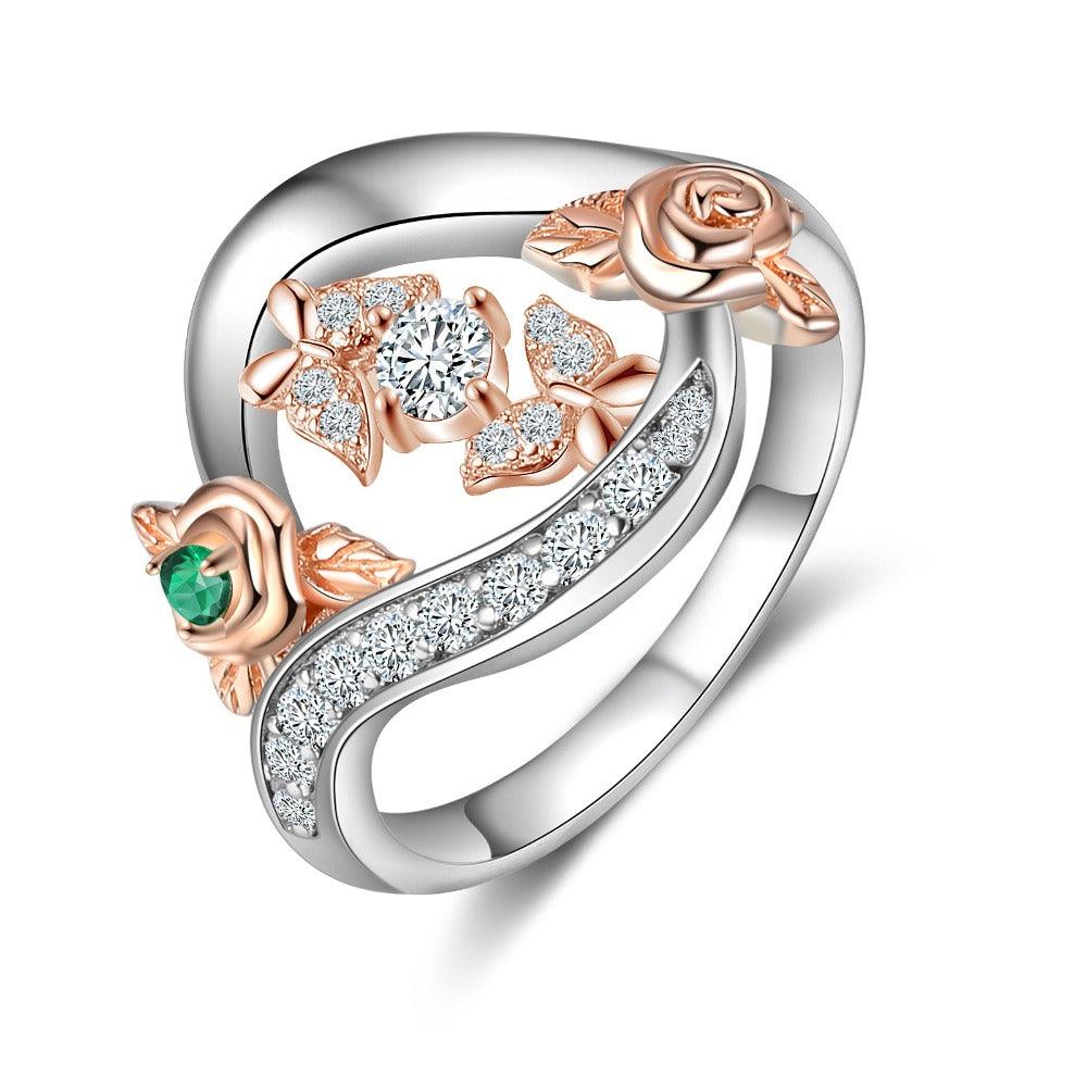 Roses Personalized Silver Rose Ring - 1 Custom Birthstone 1 Custom Name 1 Custom Engraving-Personalized Jewels