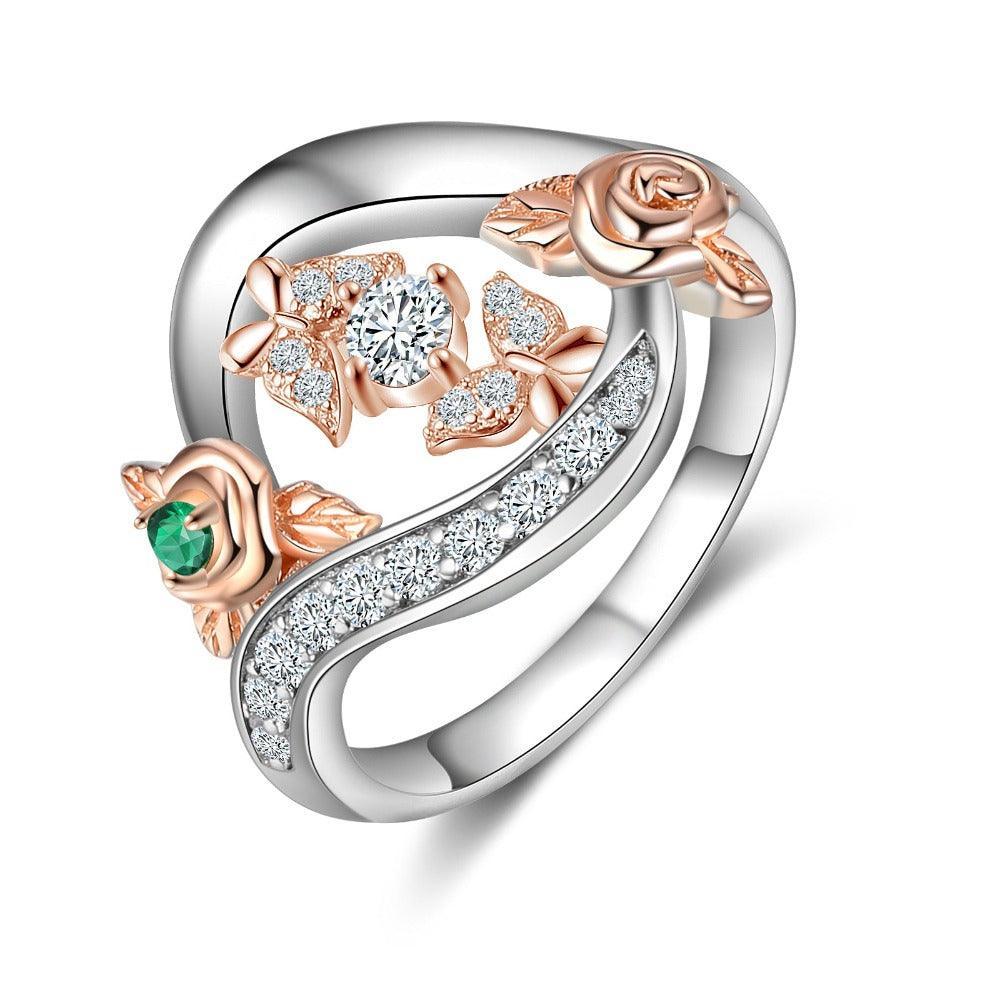 Roses Personalized Silver Rose Ring - 1 Custom Birthstone 1 Custom Name 1 Custom Engraving-Personalized Jewels